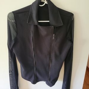 Sheer sleeved crop black motorcycle jacket blazer